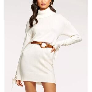 $395 Ramy Brook Wool Cashmere dress Sz XXS Long Sleeves Turtleneck cream color